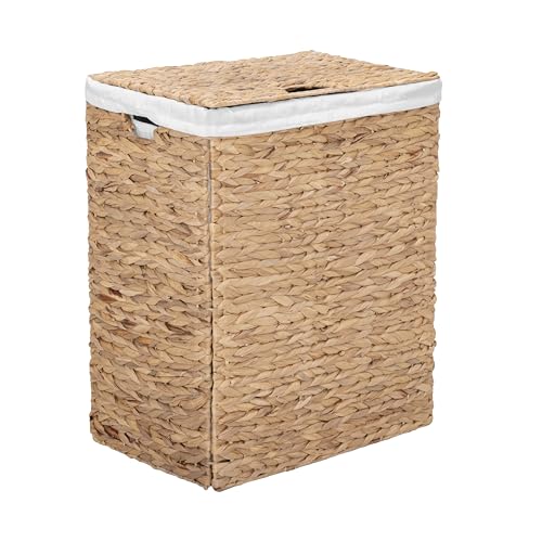 Seville Classics Premium Natural Handwoven Portable Laundry Bin Basket with Carrying Handles, Natural Water Hyacinth, Rectangular, Volume: 2.5 bushels or 3.1 cu. ft, 18.5" W x 12.2" D x 24" H - color: Natural Water Hyacinth, size: Rectangular, 18.5" W x 1