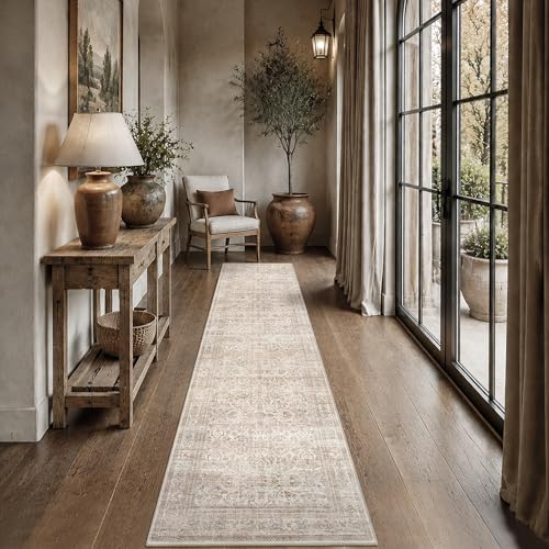 Schweek 2x8 Hallway Runner Rugs Washable Vintage Non Slip Kitchen Rugs Beige - color: Beige, size: 2' x 8' (Runner)