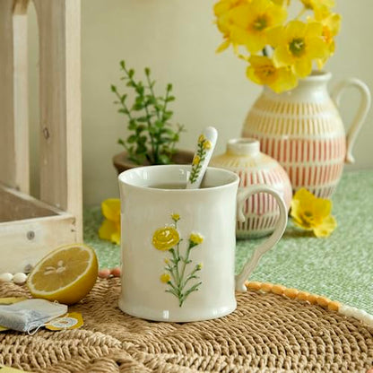 Ceramic coffee Mugs, Set of 1 Yellow Flower - 16oz, Hand-Painted, Microwave heating and dishwasher cleaning available, Ideal for Daily Brews - color: Yellow Flower