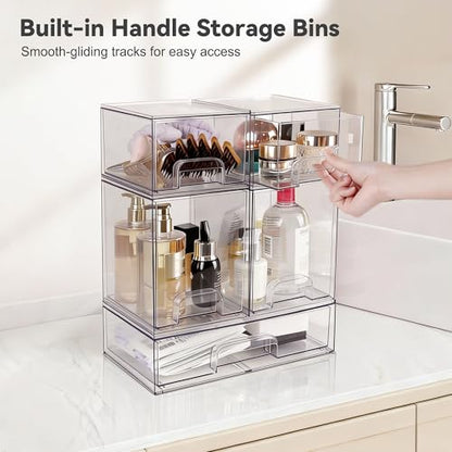 Hvygss Clear Stackable Storage Drawers, Countertop Bottle Organizer 5-Pack | Pull-Out Drawers, Waterproof, Dustproof, Bpa-Free, Space-Saving, For Vanity, Bathroom, Kitchen, Cabinet, Pantry