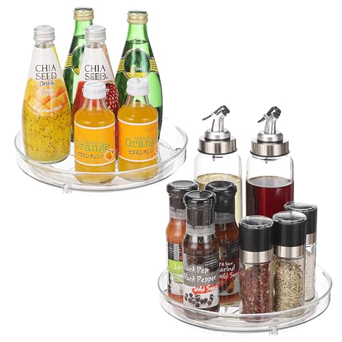 URALFA 9 Inch Lazy Susan Turntable, 2 Pack Small Rotating Cabinet Organizer | Clear Acrylic Plastic Spinning Organizer for Kitchen Cabinet, Pantry, Countertop, Fridge 360-Degree Rotating Base - size: 9 Inch / 1 Tier / 2 Pack
