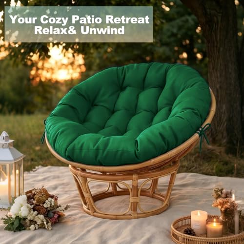 ARTPLAN Round Papasan Chair Cushion Tufted Swing Seat Pad with Ties | 47"x47"x4"tufted round chair cushion, polyester cover&fluffy fiber fill, fixed ties fit papasan, swing&wicker indoor chairs - color: Invisible Green