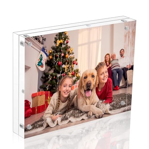 NIUBEE 5x7 Acrylic Frame, Clear Picture Frame 20% Thicker Block,Frameless Acrylic Frames Double Sided,Magnetic frames Display Desktop for Office/Home - size: 5x7"(1 Pack)