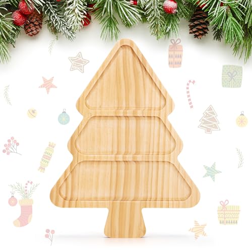 Christmas Tree Shaped Wooden Serving Tray - 12" Charcuterie Board for Cheese, Snacks, Appetizers & Desserts - Holiday Platter with Handles, Christmas Decorative Tray (12 x 8.7 x 0.6 Inches) - color: Christmas Tree