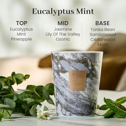 M&SENSE Extra Large Candle 35oz 150H EucalyptusMint Scented Candle, 3 Wick Highly Scented Jar Candle, XL Candles Gift for Stress Relief, Meditation, Yoga - color: EucalyptusMint, size: Large