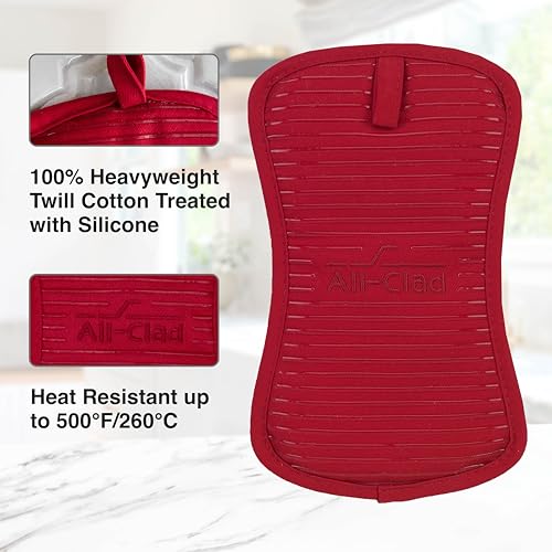 All-Clad Premium Pot Holder & Heating Pad, (2-Pack) Heat Resistant to 500 Degrees, 100% Cotton 10"x6.25" for Kitchen and Barbeque, Chili Red - color: Chili, size: 2 Pack