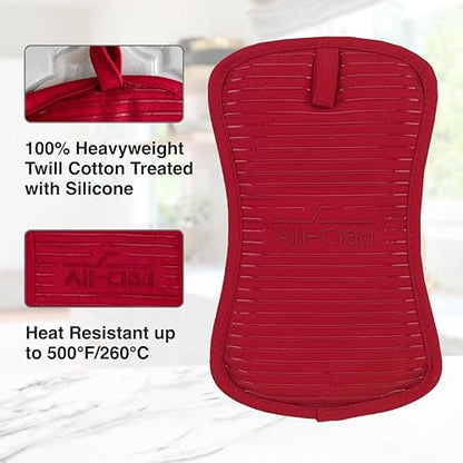 All-Clad Premium Pot Holder & Heating Pad, (2-Pack) Heat Resistant to 500 Degrees, 100% Cotton 10"x6.25" for Kitchen and Barbeque, Chili Red - color: Chili, size: 2 Pack