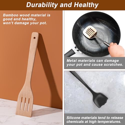 Eisinly Wooden Spoons for Cooking 7-Piece, Kitchen Nonstick Wood Cooking Utensils Set, Durability Wooden Spatula Spoon for Everyday Use, Light Yellow - color: Yellow-Wood, style: Square-edge