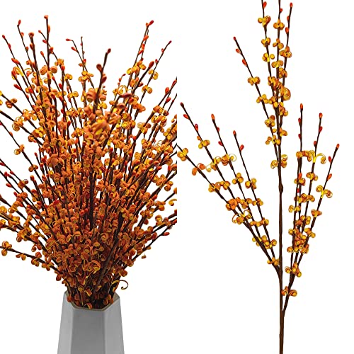 5Pcs 29.5" Artificial Jasmine Flowers Stem for Vase DIY Wreath Decor | Burnt Orange Jasmine Flower Bouquet Long Stems Tall Vase Filler Fall Pussy Willow Branches Autumn Thanksgiving Wedding Decor - color: Autumn Yellow, size: 5pcs-29.5''