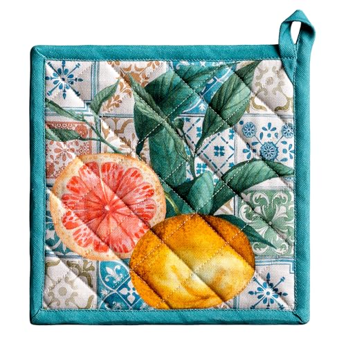 Maison d' Hermine Pot Holders 100% Cotton Potholders (8" x 8", Pack of 1) | Heat Resistant Hot Pads with Loop BBQ Cooking Baking Farmhouse Kitchen Handling Hot Pans Spring Summer - Agrume - color: 010 - Agrume, size: 8" x 8" (Pot Holder Pack of 1)