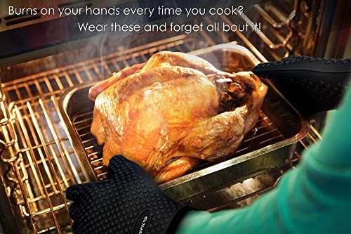 KITCHEN PERFECTION Silicone Smoker Oven Gloves -Extreme Heat Resistant BBQ Gloves -Handle Hot Food Right on Your Smoker Grill Fryer Pit|Waterproof Oven Mitts Grill Gloves |Superior Value Set+3 Bonuses | Waterproof, 5-Finger Design For A Better Grip, for P