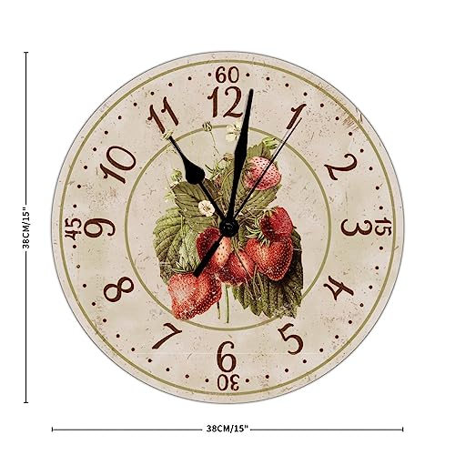 Bathroom Wall Clock Strawberry Wooden Clock Battery Operated Silent Wall Clock 15 inch Strawberry Fruit Wooden Wall Clocks for Living Room Laundry Room Rustic Clocks - color: Clock-4, size: 38cmx38cm