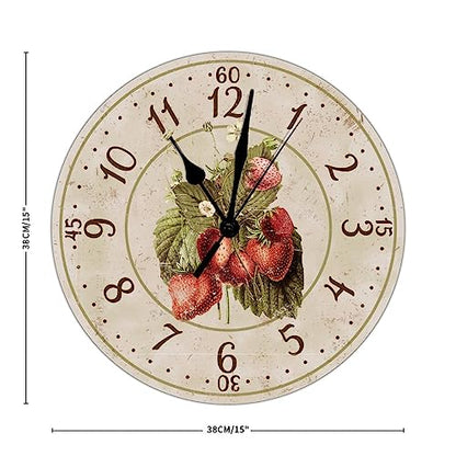 Bathroom Wall Clock Strawberry Wooden Clock Battery Operated Silent Wall Clock 15 inch Strawberry Fruit Wooden Wall Clocks for Living Room Laundry Room Rustic Clocks - color: Clock-4, size: 38cmx38cm