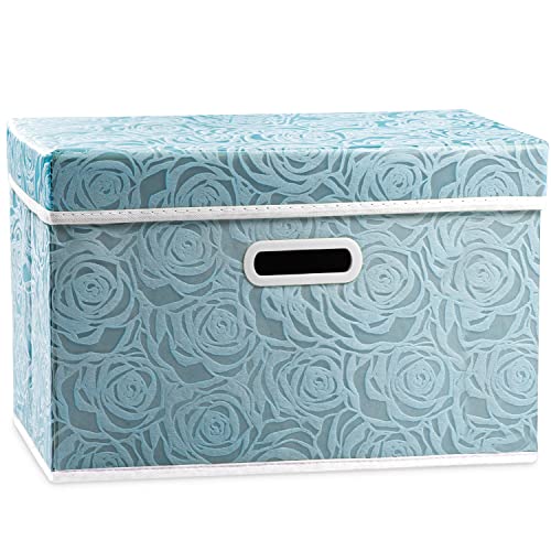 Collapsible Storage Cubes with Lids Fabric Decorative Storage Bins Boxes Organizer Containers Baskets with Cover Handles for Bedroom Closet Living Room 14.9x9.8x9.8 Inch 3 Pack - color: Blue, size: Medium(1-Pack)