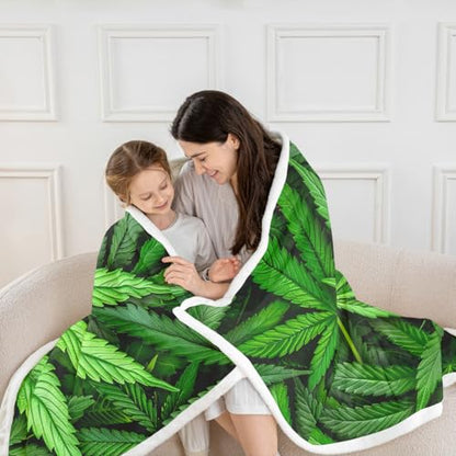 Erosebridal Leaves Flannel Blanket for Kids Men Adult Leaf Printed Bed Blanket Green Nature Plant Hippie Plush Blanket Baby 30"x40" - color: Jcxs3815, size: Baby(30"x40")