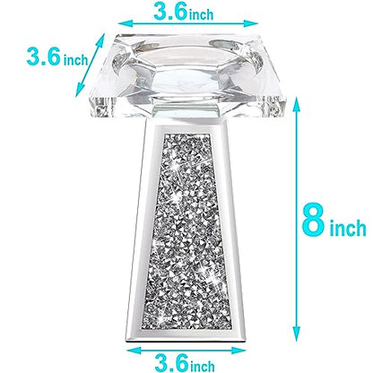 Wocred 2 Piece Candlestick Holders for Holding Pillar Candles, Crystal Crushed Diamond Candle Holders Set Decor for Dinning Room, Silver Glass Votive Candle Holders for Table Centerpiece(8”) - size: 8 Inch Diamond Silver