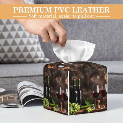 Red Wine Tissue Box Cover, Fruits Wood Tissue Box Holder Waterproof Leather Facial Paper Organizer Dispenser for Bathroom Home Car Nightstand Vanity - color: Red Wine Fruits Wood