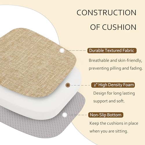 ELFJOY Non-Slip Chair Cushions for Dining Chairs Beige 16.7"x16" | 4 Pack, with Ties and Washable Cover, U Shape, Breathable Fabric, for Kitchen Dining Office Folding Chairs，Comfortable - color: Beige