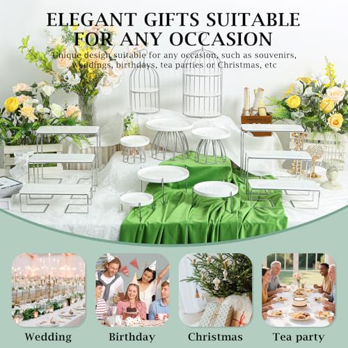 12-Inch Rectangular 3 Tier Serving Tray Stand, White Acrylic Trays with Silver Painted Iron Rack, Removable Dessert Display for Cupcakes, Appetizers, Fruit and Cookies - color: White and Silver