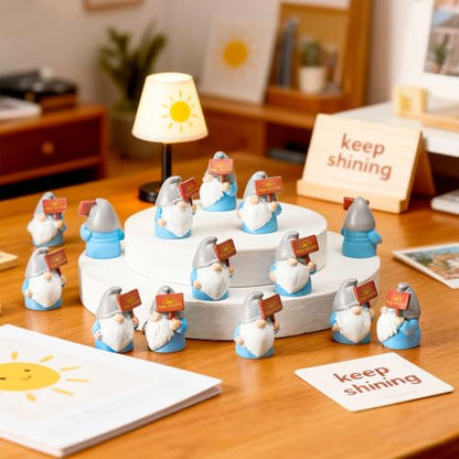 24 Pcs Mini Resin Gnomes Figurines Miniature Tiny Fairy Gnomes Figurines Inspirational Appreciation Gnome Statues with Motivational Word for Office Desk Table Employee Family Supplies(Keep Shining) - color: Classic, style: Keep Shining