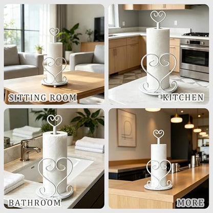 Paper Towel Holders Countertop - Paper Towel Holder Standing - Decorative Paper Towel Roll Holder Metal Paper Towel Holder (Heart Shaped) - color: Heart-shaped(matte White)