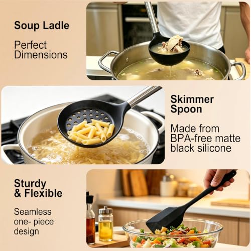 14PCS Kitchen Silicone Cooking Utensils Set with Holder | Heat Resistant, Food-grade Silicone and Stainless Steel, Spatula Set for Nonstick Cookware, Dishwasher Safe,Flexible,Durable