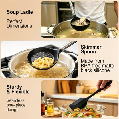 14PCS Kitchen Silicone Cooking Utensils Set with Holder | Heat Resistant, Food-grade Silicone and Stainless Steel, Spatula Set for Nonstick Cookware, Dishwasher Safe,Flexible,Durable