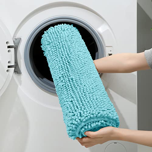 HOMEIDEAS 3 Pieces Bathroom Rugs, Ultra Soft Non Slip Absorbent Chenille Toilet Bath Mat Set (Aqua Blue) - color: Blue-aqua Blue, size: 17"x24"+20"x32"+U Shape 20"x24"