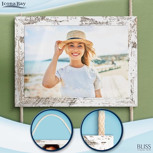 5x7 Wall Hanging Picture Frames Collage with 4 Openings - Distressed White - Casual Style Engineered Wood Frames - Wall Mount Only - Bliss Collection - color: Distressed White, size: 5x7