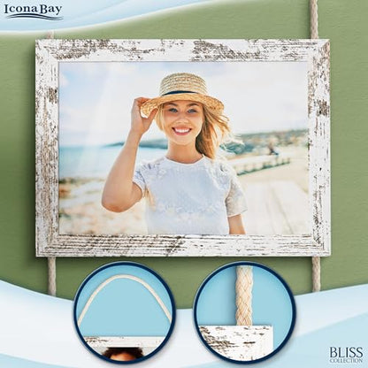 5x7 Wall Hanging Picture Frames Collage with 4 Openings - Distressed White - Casual Style Engineered Wood Frames - Wall Mount Only - Bliss Collection - color: Distressed White, size: 5x7