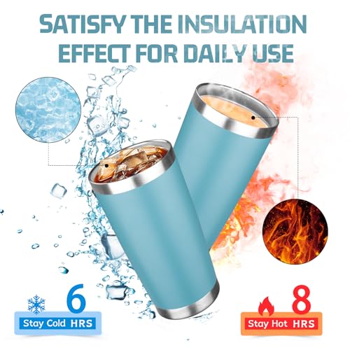 20oz Tumbler with Lid Double Wall Vacuum Insulated Travel Coffee Mug Stainless Steel Thermal Cup Powder Coated Sturdy Coffee Tumbler Bulk for Hot and Cold Beverage (Glacier blue,4) - color: Glacier blue, size: 20 Ounces (4 Pack)
