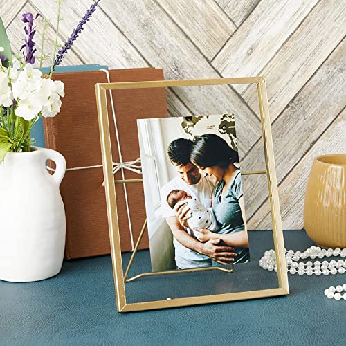 Juvale Gold Frame Floating Glass Picture Frames - 8-Pack 5x7-Inch, Gold Finish, Iron & Glass - Tabletop Home Decor & Pressed Flower Display