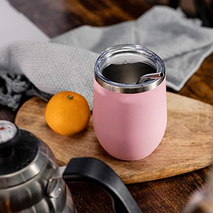 COMOOO Stainless Steel Wine Tumbler with Lid and Straw 12oz Double Wall Vacuum Insulated Travel Tumbler Cup for Coffee, Wine, Cocktails, Champagne (Mix color,8 Pack) - color: Mix Color