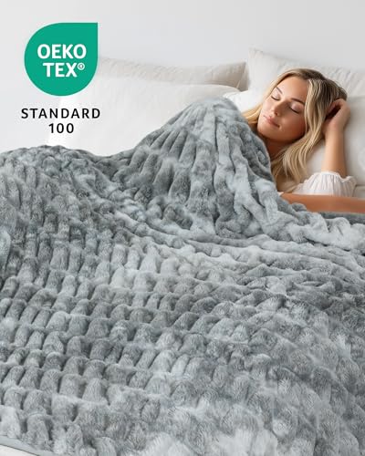 Ultra Soft Cozy Faux Fur Throw Blanket, Fuzzy Plush Thick Bubble Blanket, Luxury Fluffy Blanket for Couch, Sofa, Bedroom, and Living Room, 60x80 Inches,Tie-Dye Gray - color: Z-tie-dye Gray, size: Twin