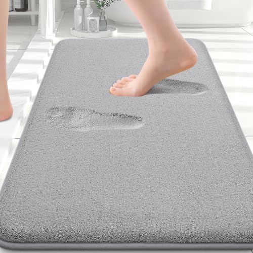 Smiry Memory Foam Bath Mat 30x20, Extra Soft Absorbent Bathroom Rugs | Grey Quick Dry, Machine Washable Bath Mats for Bathroom, Shower, Tub and Home Decor Accessories - color: Grey, size: 30'' X 20''