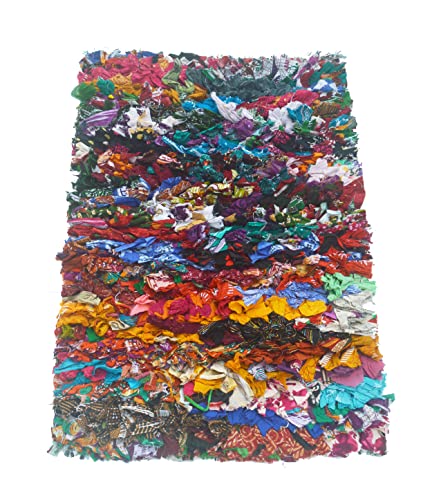 Rainbow Shag Rug Multi Color | Boho Rug for Bedroom, Kitchen, Entrance Bathroom and More | Recycled Rag chindi Shaggy Rug 20x30 Inch.