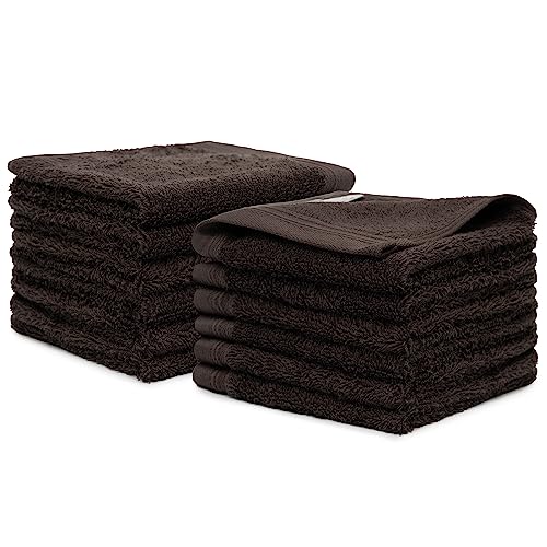 100% Cotton Washcloths Set 13” x 13” | Chocolate Towels | Set of 12 Ultra Soft and Highly Absorbent Washcloths Sets for Bathroom, Gym, Spa | Machine Washable Face Towel - color: Chocolate, size: 12 Pcs 13" x 13"