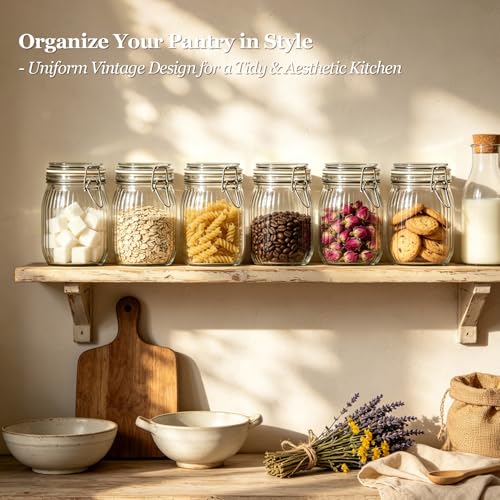 ComSaf Ribbed Glass Pantry Jars with Airtight Lids 34 oz 3 Pack Coffee | Flour sugar coffee beans, Fermenting pickling, Farmhouse pantry decor, Kitchen storage, Dry food storage, Sourdough starter - size: 37oz*3-Ribbed