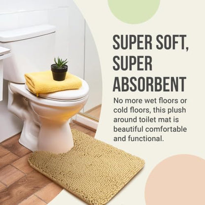 24"x21" U-Shaped Non-Slip Shaggy Chenille Toilet Contour Bathroom Rug with Water Absorbent, Beige - color: Beige, size: 24" x 21" (U-Shaped)