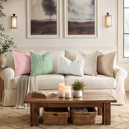 decorUhome Soft Plush Faux Wool Throw Pillow Covers 20X20 Inch Set of 2, Beige, Boucle Plaid Check Faux Fur Throw Pillow Covers 20x20 Inch Set of 2, Autumnal