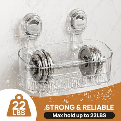 AVOKIHI Suction Cup Shower Caddy with 6 Hooks, No Drill Shower Shelf | Features 6 hanging hooks for loofahs and razors. Clear waterproof bathroom organizer. No drill traceless suction design. - color: White