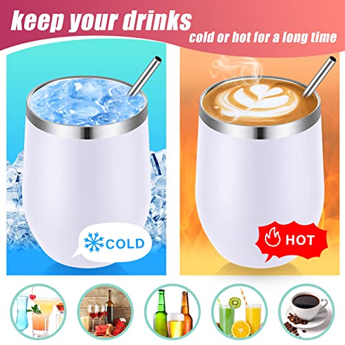 Remagr 16 Pack Stainless Steel Wine Tumblers 12 oz Insulated Vacuum Wine Cup Set Double Wall Stainless Steel Stemless Mug Glasses for Coffee Soda Whiskey Outdoor Travel (White) - color: White