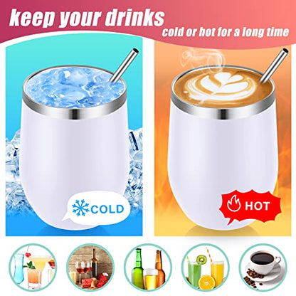 Remagr 16 Pack Stainless Steel Wine Tumblers 12 oz Insulated Vacuum Wine Cup Set Double Wall Stainless Steel Stemless Mug Glasses for Coffee Soda Whiskey Outdoor Travel (White) - color: White