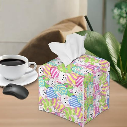 Easter Rabbit Eggs Square Tissue Box Cover Facial Napkin Holder Easy to Use Dust-Proof Tissue Case for Living Room Office Bathroom - color: Easter Rabbit Eggs
