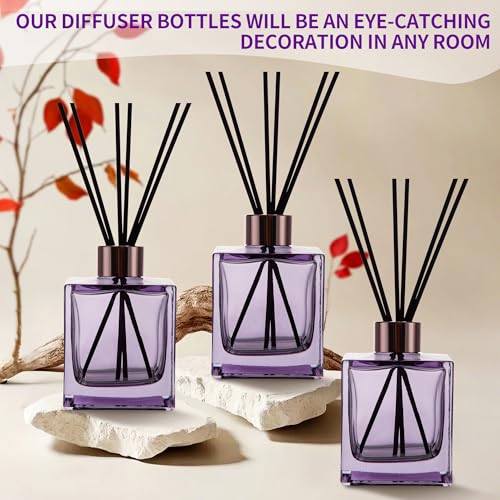 6 Pack Perfume Reed Diffuser Bottle,Empty Square Essential Oil Bottles Glass Jar with Black Sticks for DIY Fragrance Replacement Diffuser Sets (200ml/6.8 oz, Purple Color) - color: Purple ( 6.8 Oz )