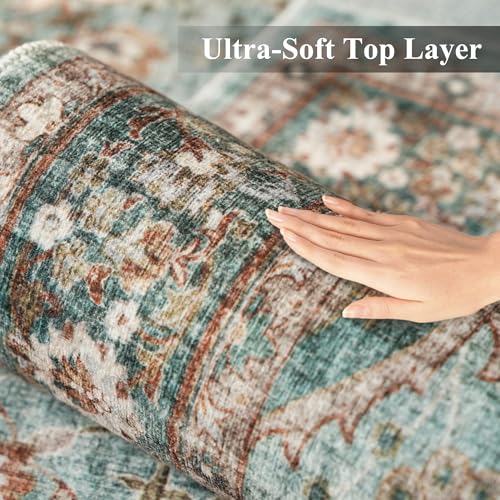 Green Washable Entry Rug: 4x4 Square Area Rugs Non Slip with Rubber Backing | Soft Carpet for Kitchen Bedroom Bedside Bathroom Entryway Low Pile Ultra Thin Stain Resistant Small Carpets (Green, 4x4) - color: Green, size: 4' x 4' (Square)