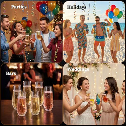 GuanQiao 12 Pack Stemless Plastic Champagne Flutes, 9oz Diamond Disposable Champagne Glasses, Heavy Duty Shatterproof Mimosa Glasses for Wine Tasting, Wedding, Bridal Shower, Party Supplies, Birthday - color: Diamond, size: 12-Pack