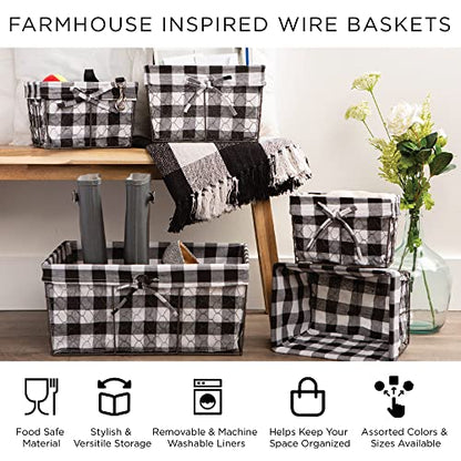 DII Farmhouse Chicken Wire Storage Baskets with Liner, Medium, Antique Black & White Gingham Check, 11x7.88x7", 2 Piece - color: Antique Black & White Gingham Check