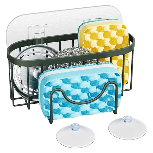HapiRm Sponge Holder for Kitchen Sink - Sink Caddy with Unique M-Shaped, 2 Installation Methods Kitchen Organizer, Rustproof Stainless Steel Sponge Caddy - Green - color: Green, size: with M-shaped Holder