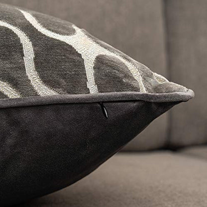 Silver Grey Square Throw Pillow Cover Wavy Velvet Cushion Cover Modern Zippered Pillowcase for Sofa Couch Bedroom Living Room Chair, 20 x 20 Inch - color: Grey, size: 20" x 20" (Pack of 1)
